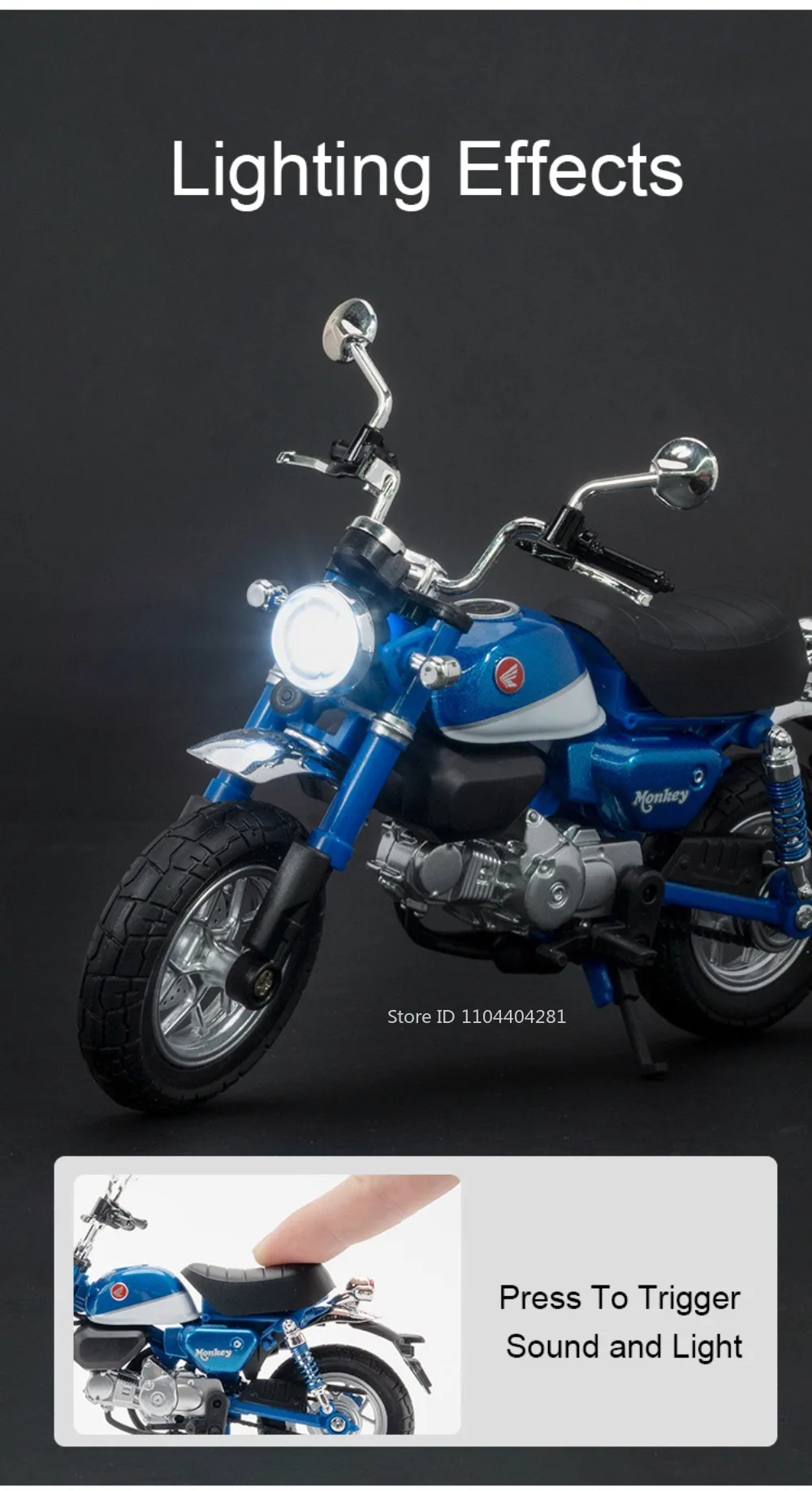 1:12 Honda Monkey CBR1000 Motorrad Modell Diecast Legierung Auto Spielzeug Vorderrad Lenkung Stoßdämpfung Funktion Fahrzeug Kind Geschenk – Detail 6