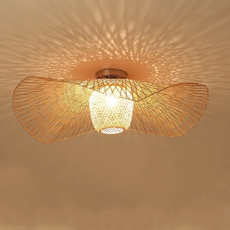 Wabi Sabi Rattan Pendant Light Japanese Natural Bamboo E27 LED Hanging Ceiling Lamp Bedroom Dining Room Home Decor Lighting