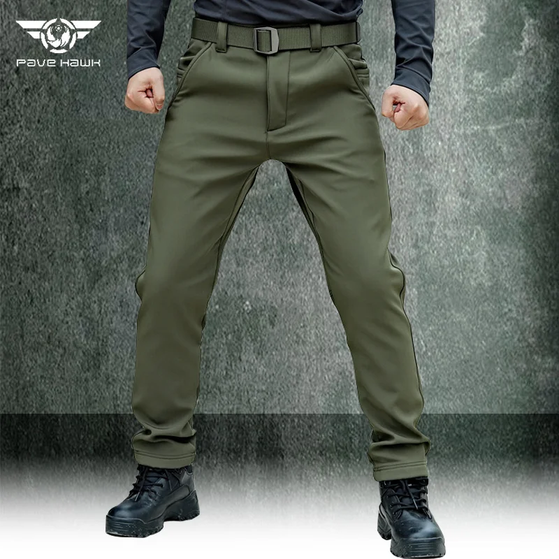 Men's Softshell Tactical Pants Army Training Tear-resistant Cotton Pants Waterproof Stretch Cargo Trousers Windproof Fleece Pant