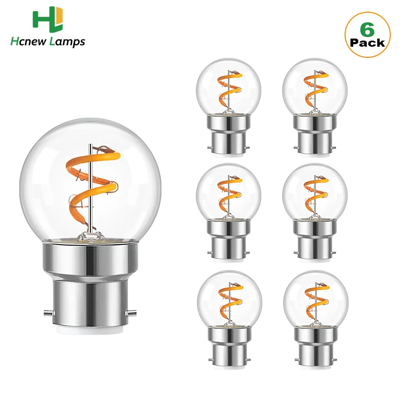 

6PCS Vintage G40 Led Spiral Filament Light Bulb B22 Bayonet Base Globe Edison Bulb 1.5W 2200K 220V Decorative Pendant Lampada