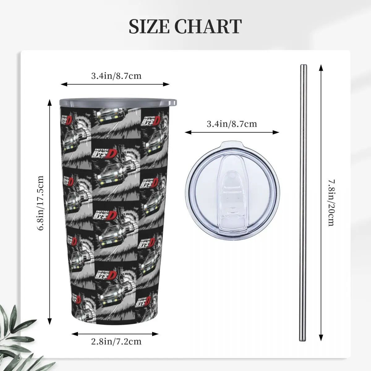 Initial D - Mountain Drift Racing AE86 Stainless Steel Tumbler Vacuum Insulated Mugs Thermal Cold Cup Straw With Lid 20oz
