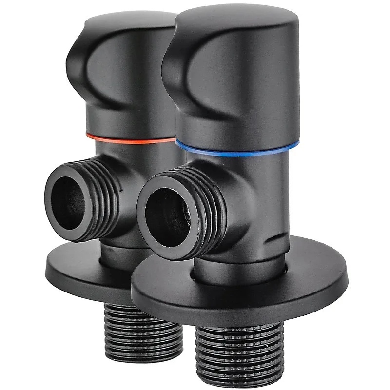 

Black Bathroom Angle Valve Kictchen Water Control Filling Valve Faucets Cold Hot Mixer Tap Accessories Standard G1/2 304 Stell