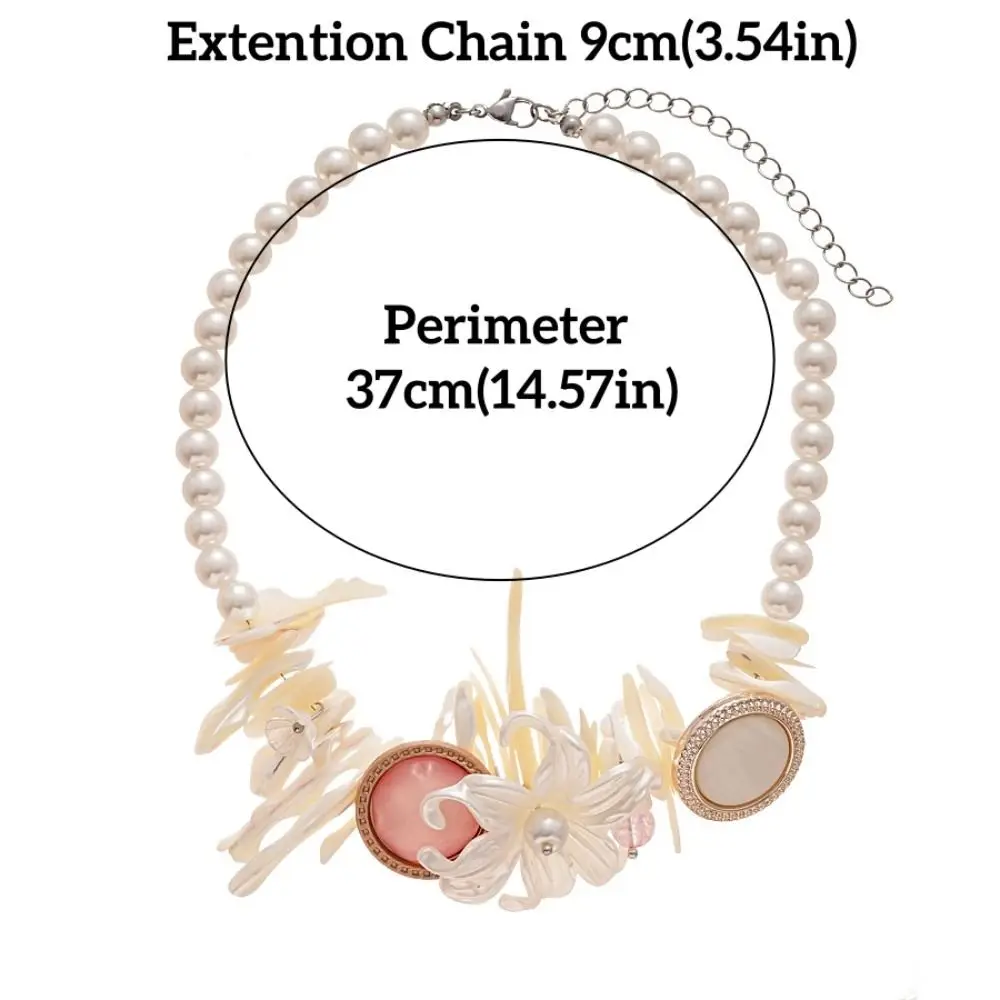 Creative Sweet Beach Necklace Jewelry Resin Petal Iris Flower Pendant Necklace Irregular Vacation Pearl Beaded Choker Women