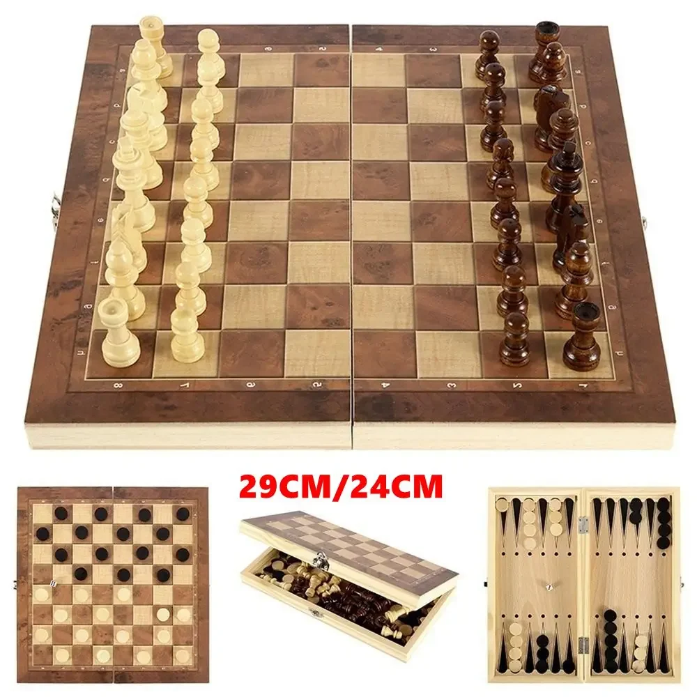 3 in 1 Chess Board Sets 29CM/24CM Folding  Wooden Exquisite Chess Set Travel Chess Sets  Chess Board Game 32 Chessman Trisuit