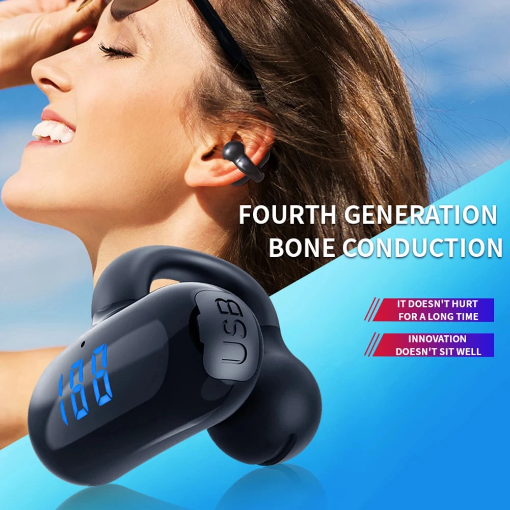 

Wireless Ear Clip Bone Conduction Headphone Open Ear Earbud Noise Canceling Microphone Power Display For iPhone Xiaomi Business