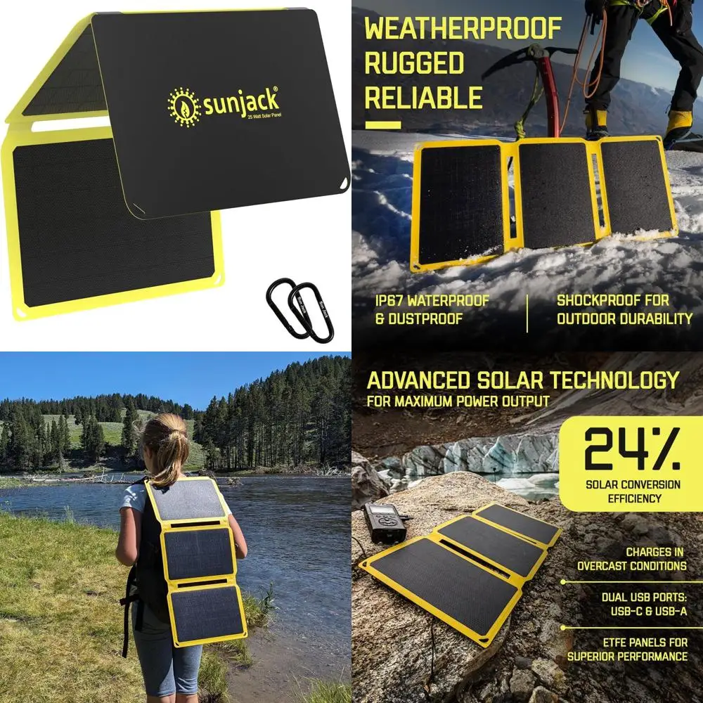 

Портативная монокристаллическая солнечная панель 25 Вт с портами USB-C и USB-A, водонепроницаемая, для активного отдыха на природе