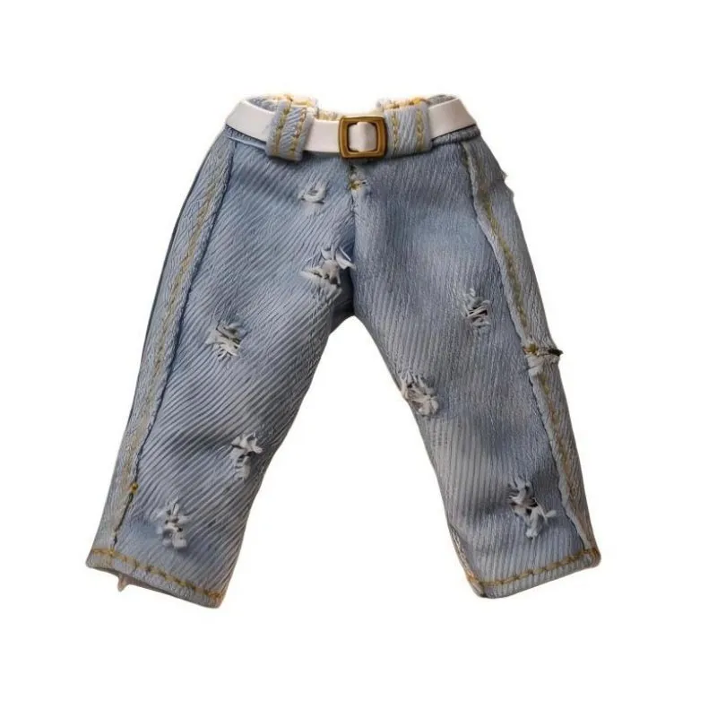 Ripped Distressed Denim Jeans Pants with Belt for OB11 Obitsu11 Molly GSC Nendoroid 1/12 BJD Doll Casual Doll Outfit Accessories view 6