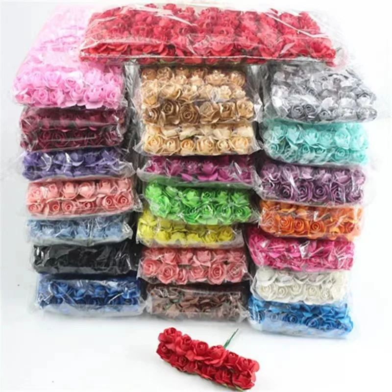 144 Uds. Mini ramo de rosas artificiales de papel de 1,5 cm para álbum de recortes para decoración del banquete de boda flores rosas artificiales baratas
