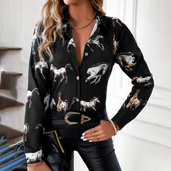 Women'S Shirt 3D Horse Print Full-Body Printed Long Sleeve Shirt Hawaii Vacation Casual Shirt Women'S Large Size Lapel Shirt