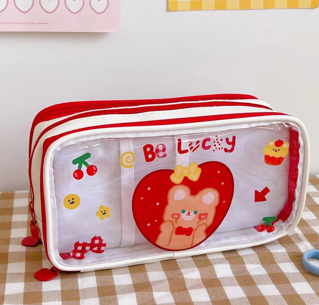 

Kawaii Transparant Pencil Case 3-layer Large Capacity Pen Bag Cartoon PVC Waterproof Box for Students School Supplies Stationery