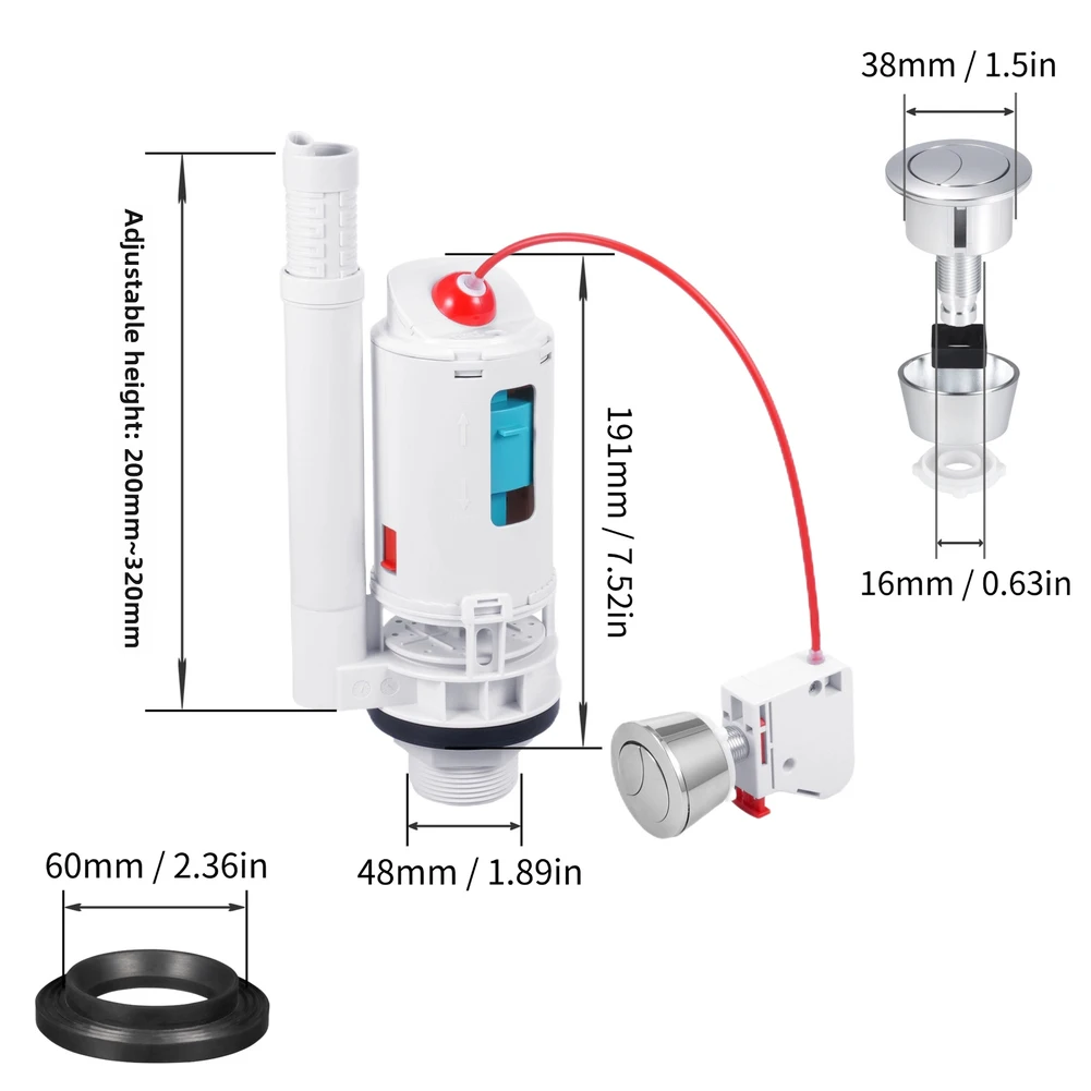 Control Dual Flush Valve Parts Adjustable Flush Push Button Water Tank Part For Home Seats Toilet With Silicone Sealing Gasket