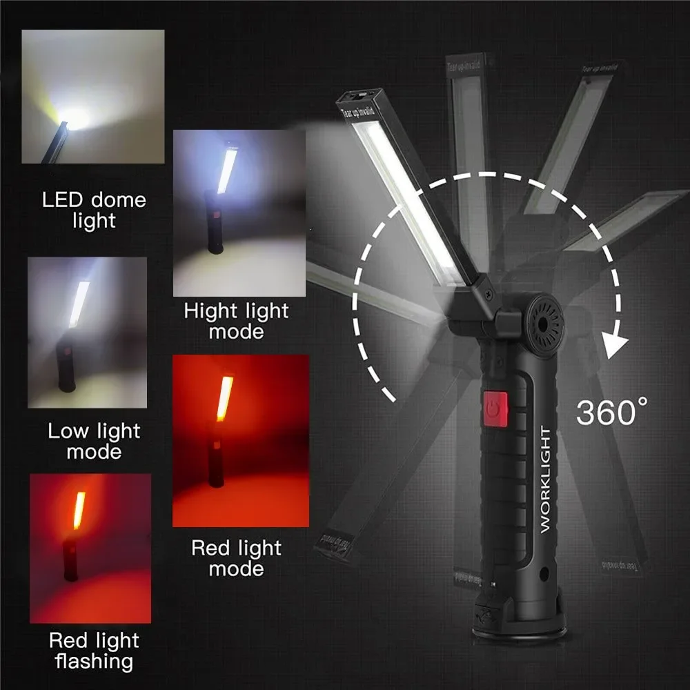 Imagem -03 - Lanterna Recarregável Usb Cob Led Luz de Trabalho Portátil Lanterna Magnética Modos de Iluminação Bateria Embutida Lâmpada de Tocha de Acampamento