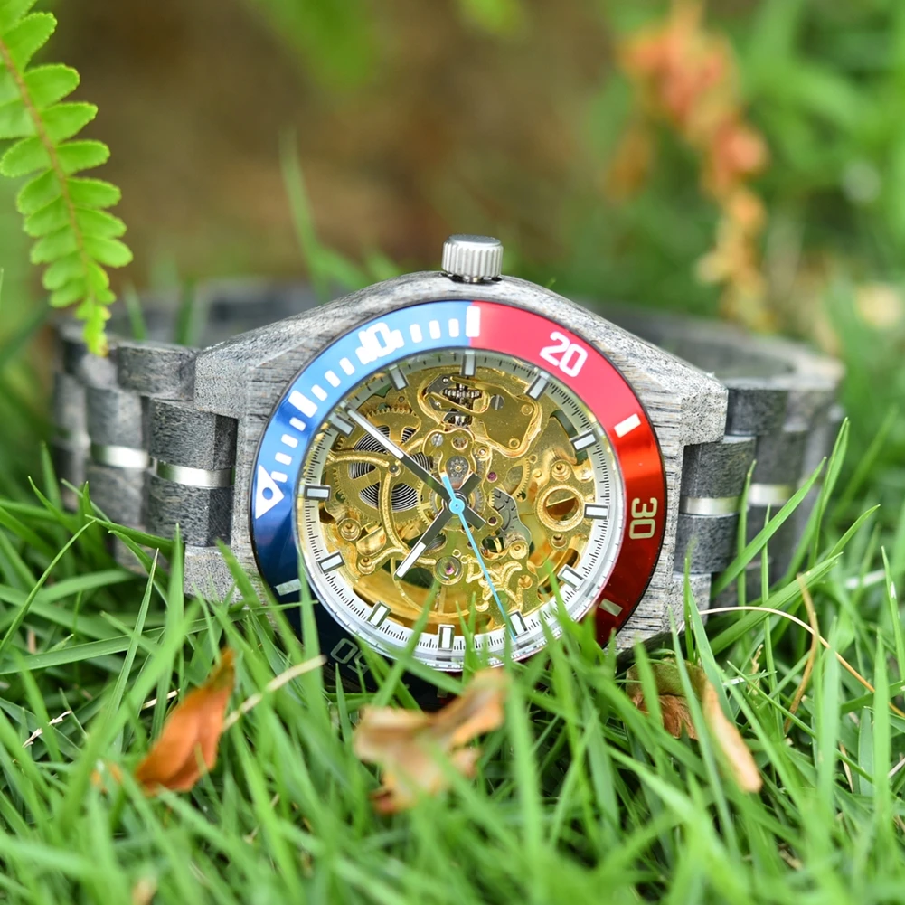 Relógio mecânico bobo bird relógios de madeira masculino luxo moda relógio de pulso automático luminoso caixa de presente personalizado oem