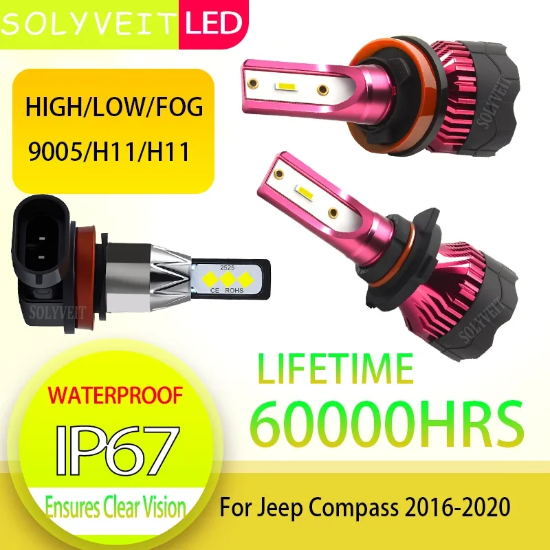 

IP67 Waterproof Rating Dust-Proof Simple Setup 9005 H11 H11 LED Headlight foglight For Jeep Compass 2016 2017 2018 2019 2020
