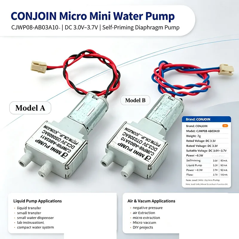 CONJOIN CJWP08 Micro M20 Diaphragm Water Pump DC 3V 3.3V 3.7V Mini Self-priming Suction Water  Liquid Pump Vacuum Air Pump