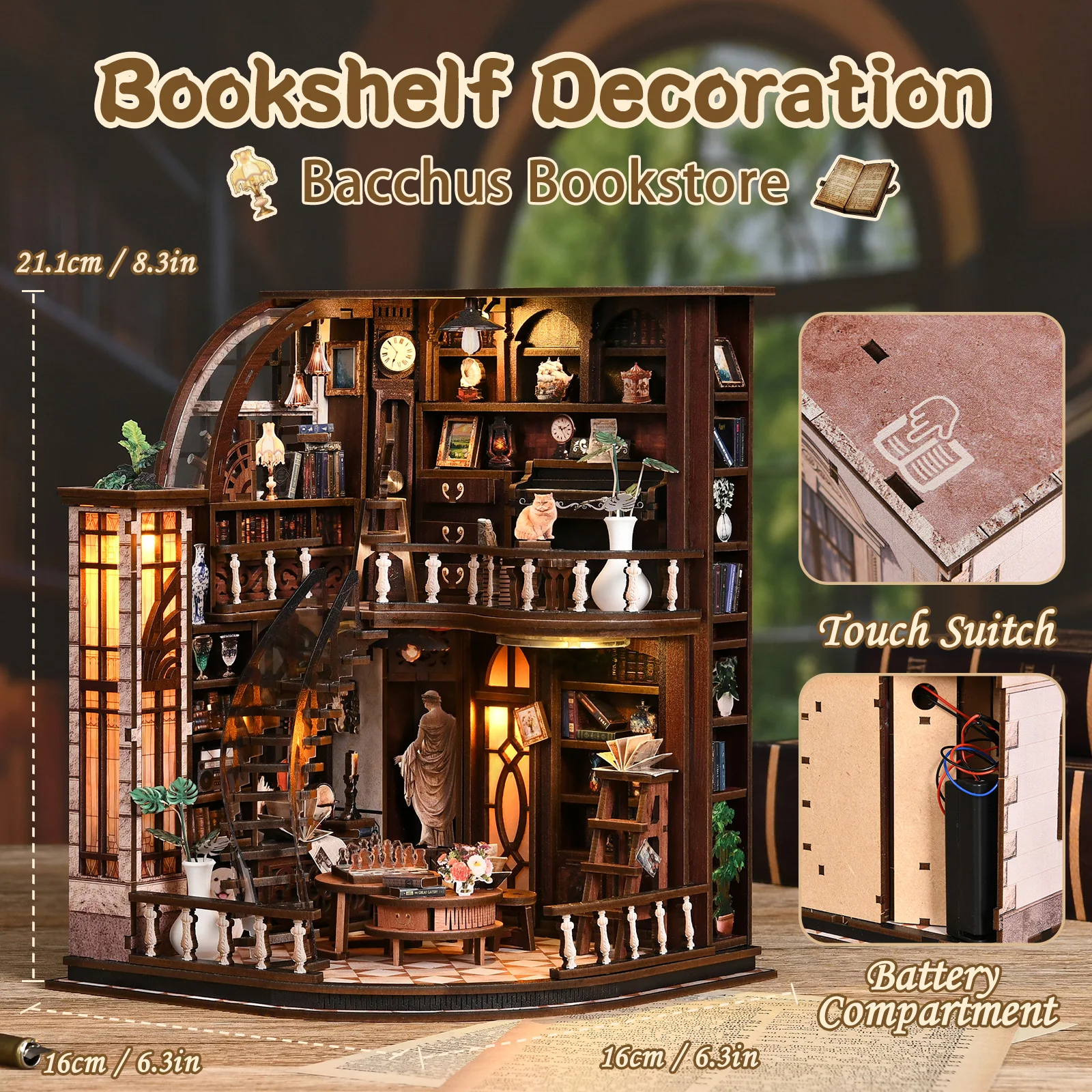 DIY 3D Wooden Toys Book House Study Vintage Miniature Assembly Bricks Model Handmade Book Education Ornament Christmas Gifts