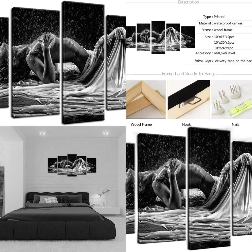 

Elegant Woman in Rain Canvas Art - Black and White Wall Decor for Bedroom or Hotel, Framed and Ready to Hang