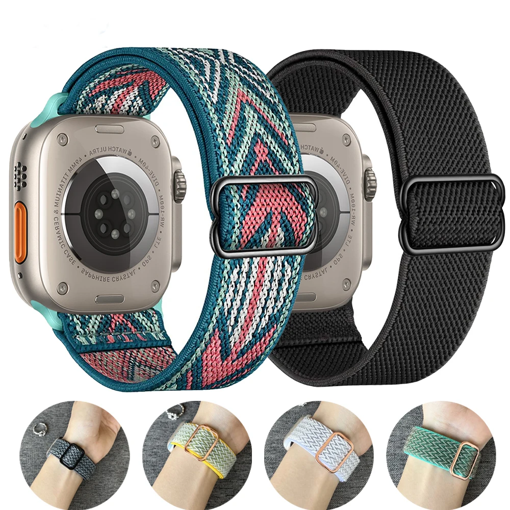 42 44 45mm Elastic Nylon Scrunchie Strap For IWO Series 7 8 Smart Watch I7 W37 T500 W27 T900 I8 Pro DT100 X8 XS8 Max 49mm Ultra