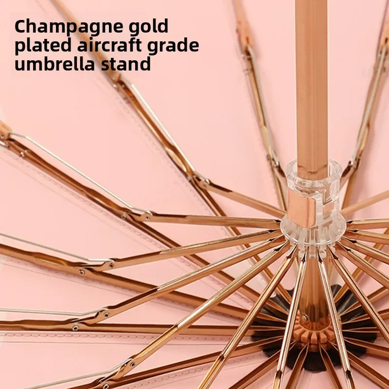 Reinforced and enlarged 16-rib sun-protection and UV-blocking women's dual-use sturdy colored rubber umbrella for sun and rain
