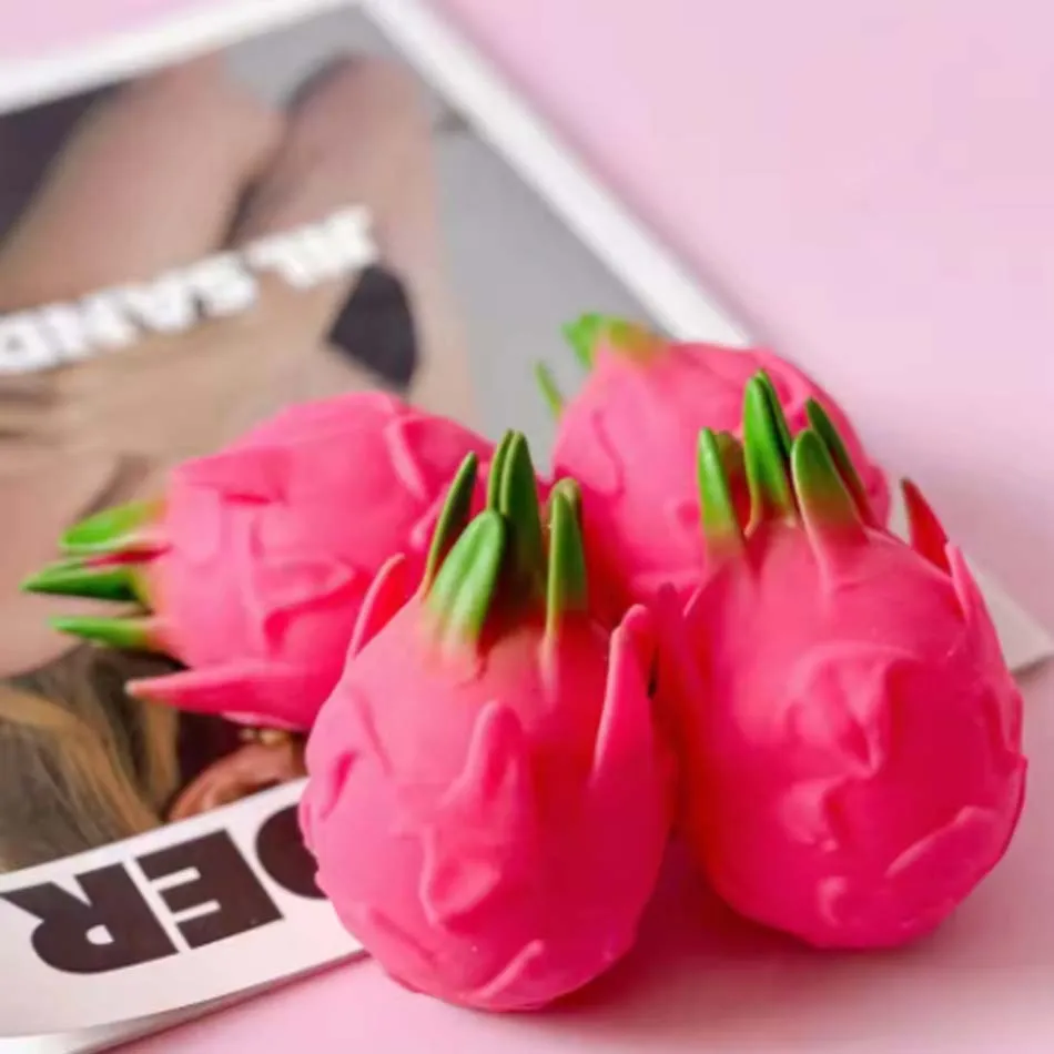 Pretty Dragon Fruit Squish Ball Squeeze Stress Reliever Fidget Sensory Toy Simulation Fruit Food,Squeeze Balls For Party Gifts