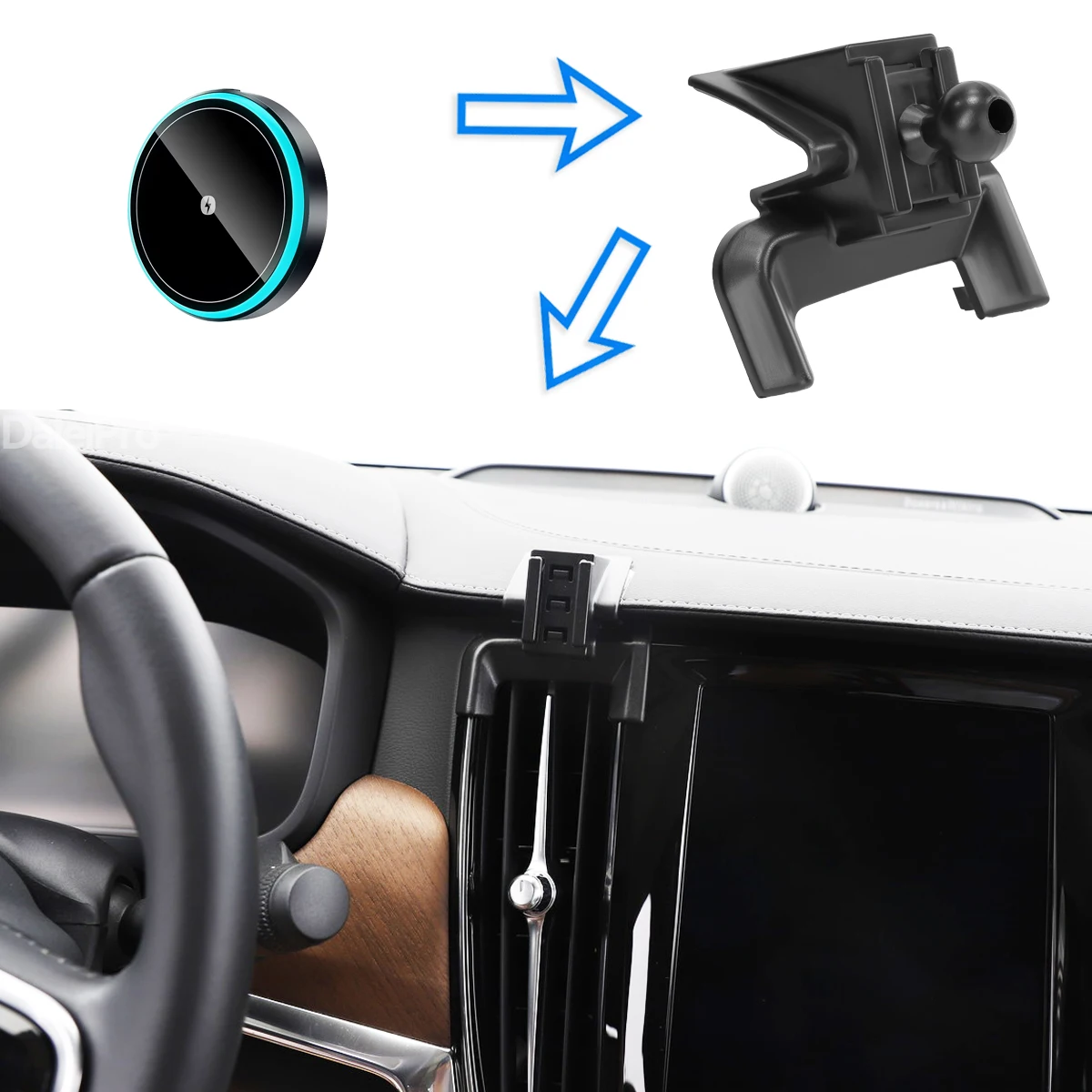 Für Volvo S90 V90 2016 2017 2018-2025 Auto-Handyhalterung Kabelloses Ladegerät Halterung mit Automatischer Klemmung Starker Magnetischer Halter – Detail 2