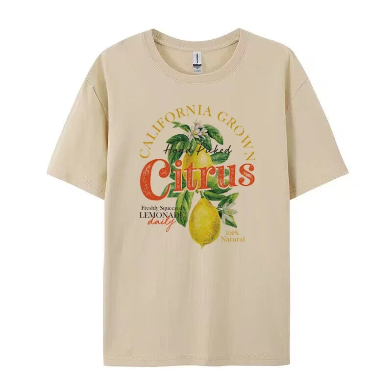 Women Retro Aesthetic Citrus T-Shirts Cute Lemon Fruit T Shirt Short Sleeve Loose Botanical Tshirt Vintage Cottagecore Clothes