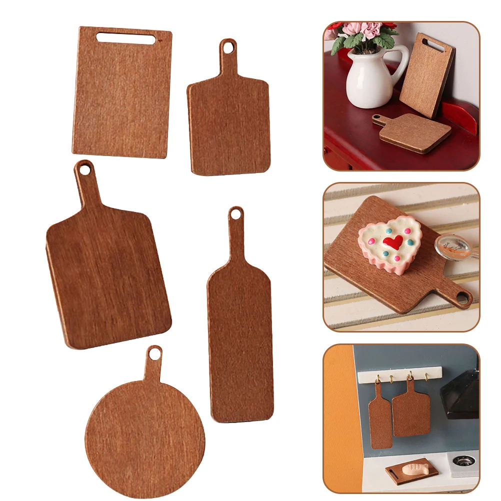 5 Pcs Baby Toy Toys Mini Chopping Board House Cutting Tiny Wood Model Decorations Light Brown Child