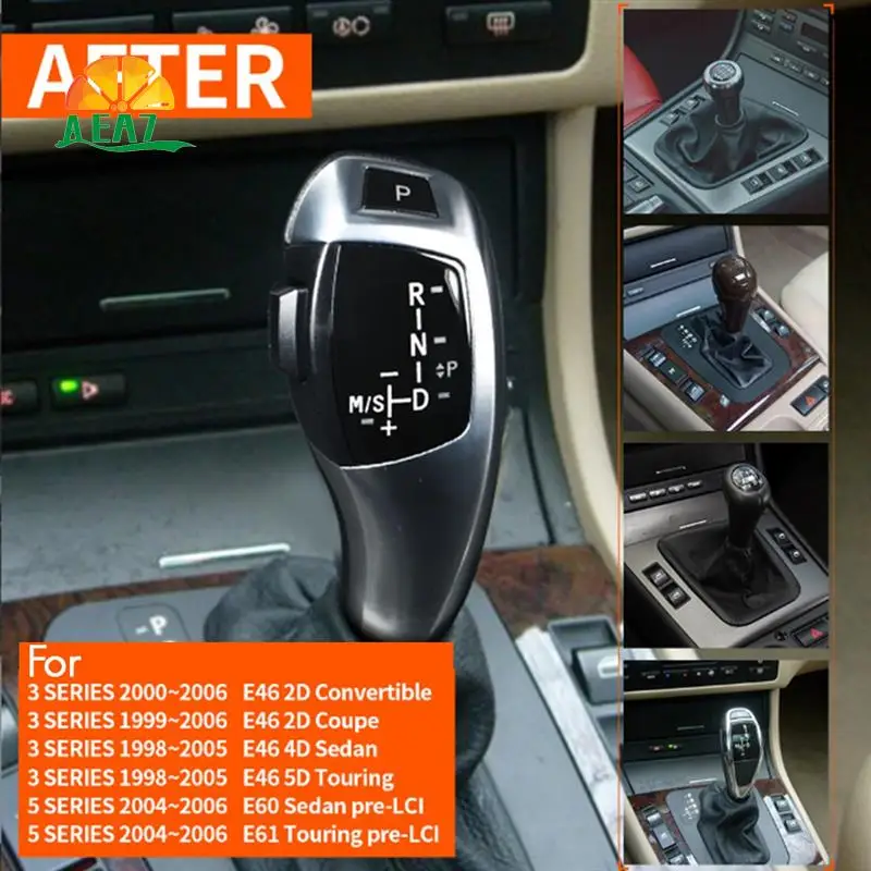 

AEA7-Car LED Automatic Gear Shift Knob With Engine Start Switch Button Cover For BMW 3 5 Series E46 E60 E61 LHD