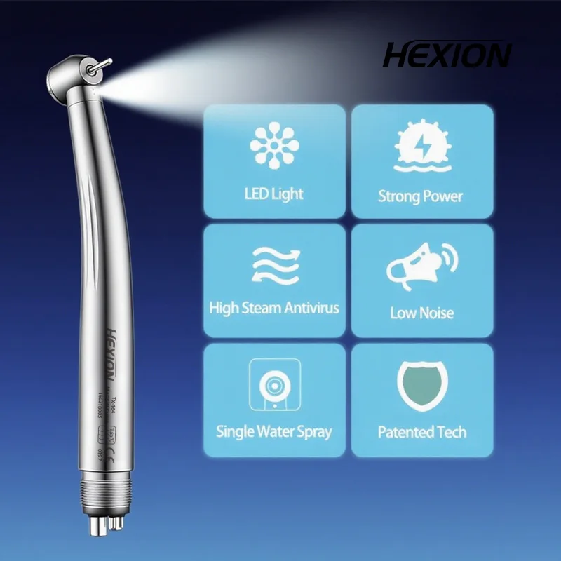 HEXION 5-teiliges Dental-Handstück-Set für hohe/niedrige Drehzahlen – LED-Schattenloses E-Generator & 3-Wassersprühfunktion – 2/4-Loch Gerade/Winkeleinsatz Luftmotor – Detail 3