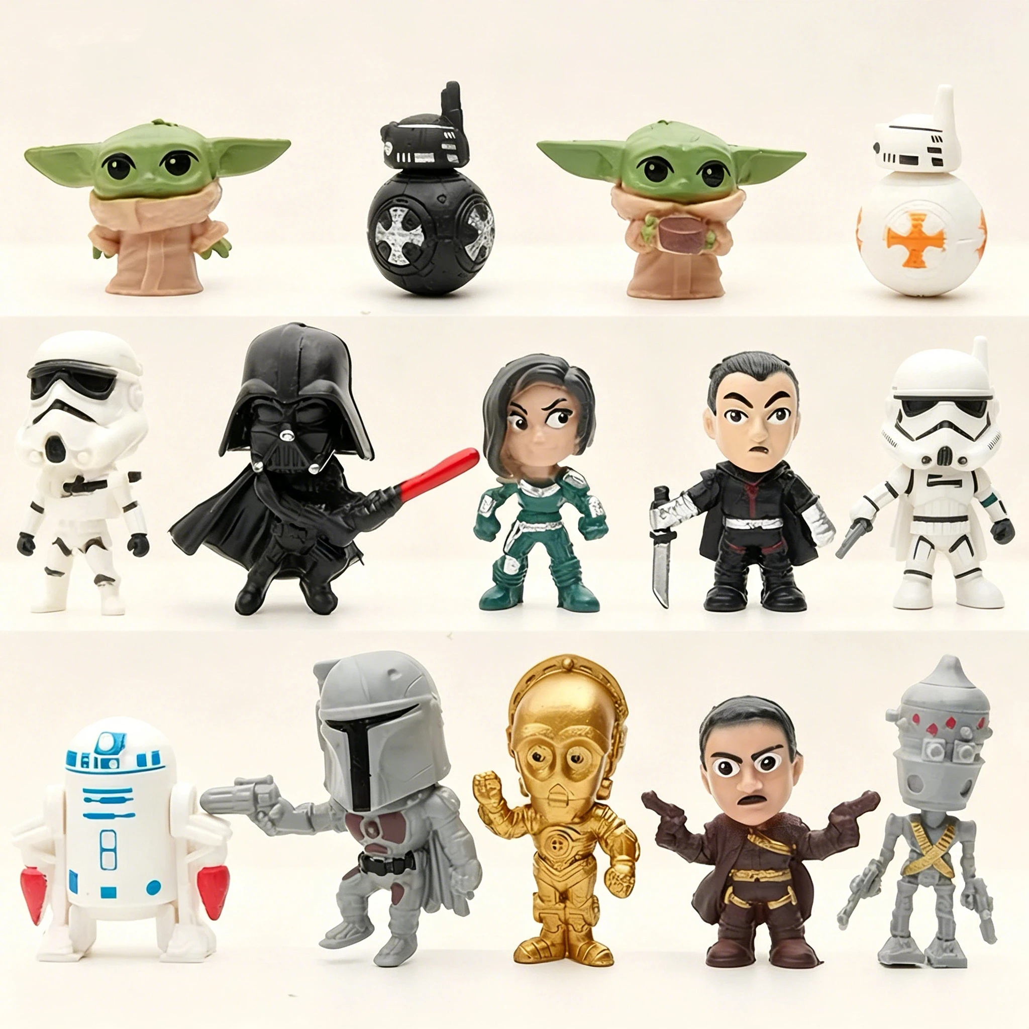 Figuras de acción de Star Wars de 3-5 cm, 16 piezas/juego, Mandalorian, figuras lindas de la serie Black Force Awakens, Darth Vader, mini juguetes, modelo, regalo para niños