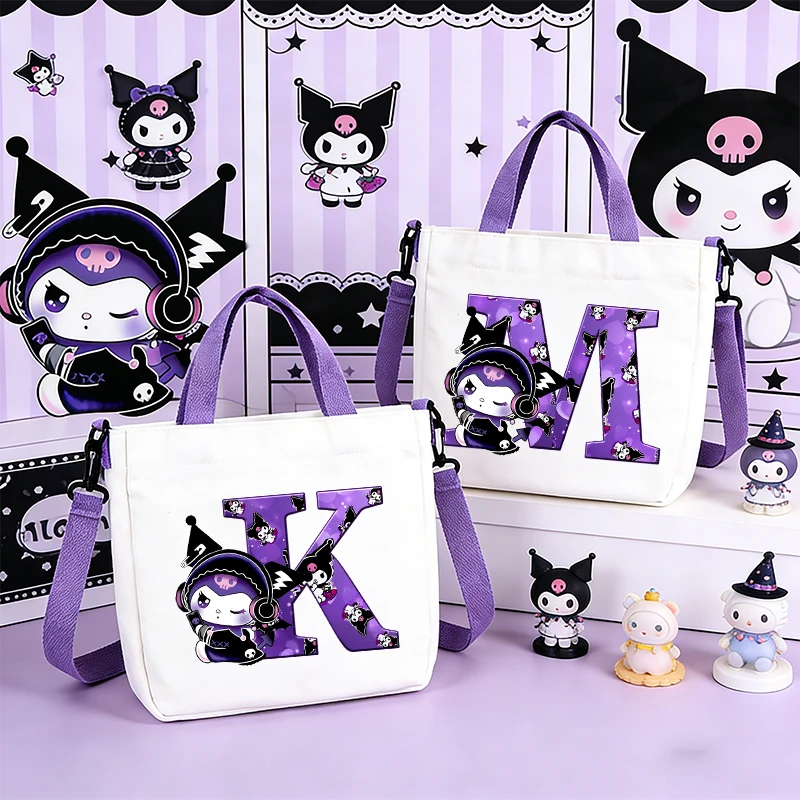 

Sanrio Kuromi Shoulder Bag 26 letter Print Canvas Bag Cartoon Tote girl Large Capacity Handbag woman Portable Shopping Bags Gift