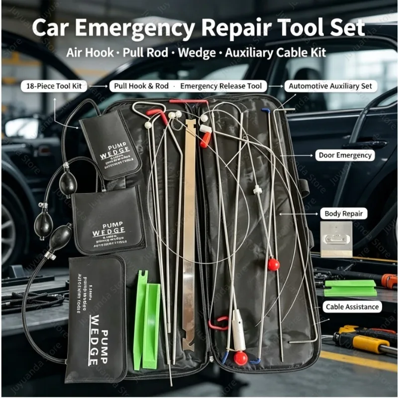 Car Repair Auxiliary Tool Kit, Airbag Pull Hook Push Rod Wedge Pull Rope Emergency Disassembly Tools
