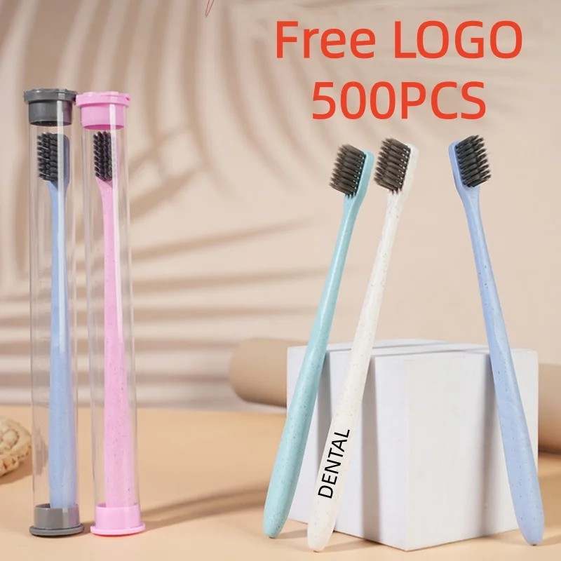 500 Pack Free logo Wheat Straw Toothbrushes with Tube Eco Friendly Recyclable Biodegradable Non Toxic Teethbrush