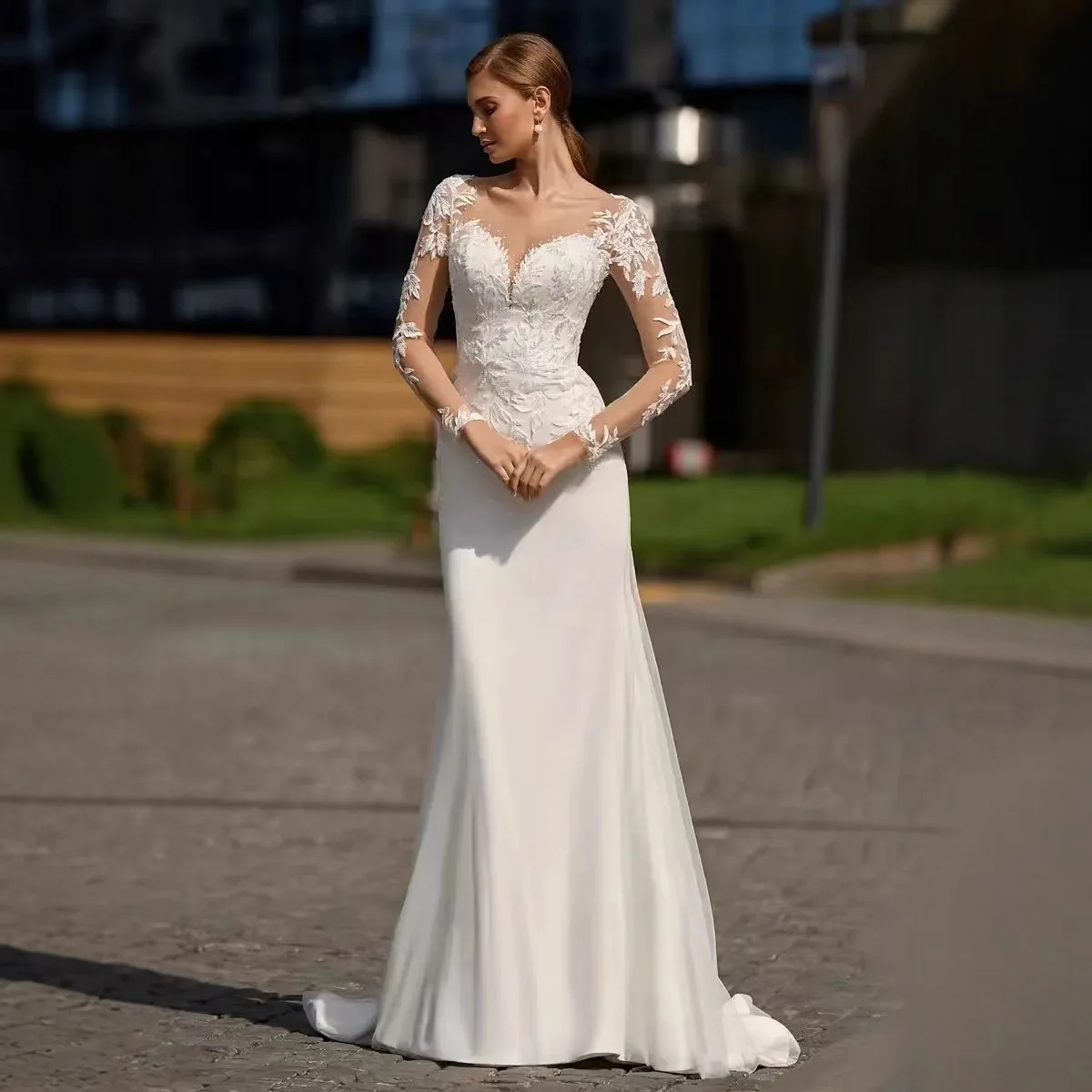 

Свадебное платье 2025 Новое свадебное простое платье с глубоким v-образным вырезом и открытой спиной