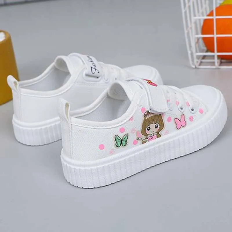 Children\'s Cute Cartoon Canvas Shoes Girls\' Flat Bottomed Casual Sports Shoes Students Lightweight Running Board Shoes Sneakers