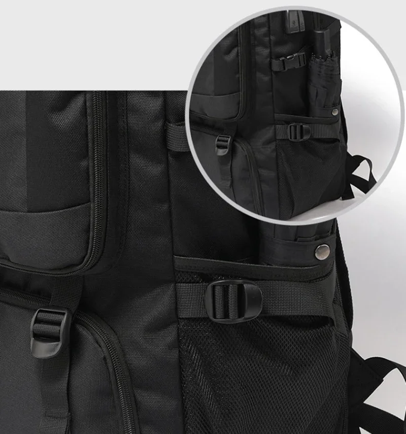 50L Großer Reiserucksack für Herren mit Separatem Schuhfach, Business-Tasche, Outdoor-Sport, Wasserdichter Schwarzer Aufbewahrungsrucksack – Detail 12