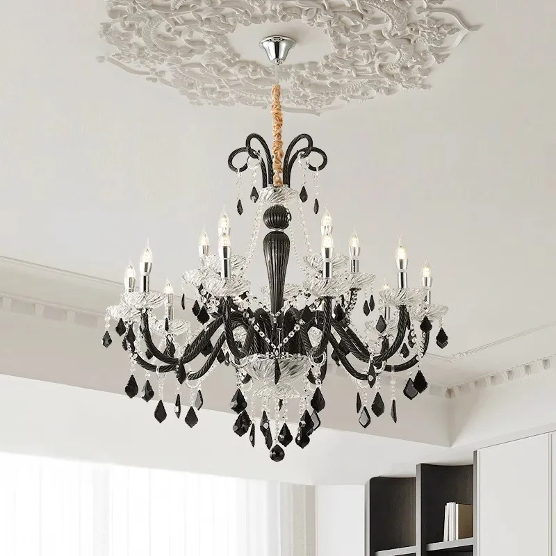 Black chandelier European style living room Crystal light Bedroom lighting Modern simple dining room light retro Internet cafe c