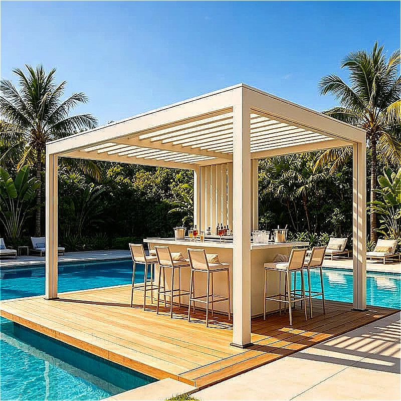 Restaurant Patio Pergola 4x4m Aluminum Louvered Motorized Waterproof Roof For Garden Backyard Carport Gazebo Customized
