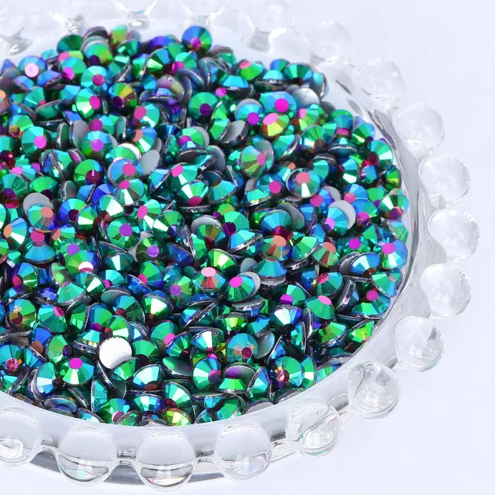 Peacock Green Round Glass Flatback non hotfix Rhinestone Nail DIY Jewelry Diamond Shoe Cap Accessories