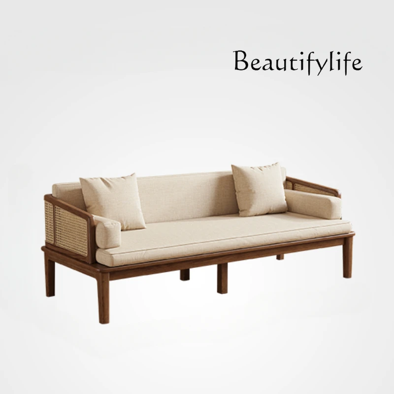 

Solid Wood Arhat Bed New Chinese Sofa Living Room Small Apartment Rattan Arhat Dual-Use Sofa Bed