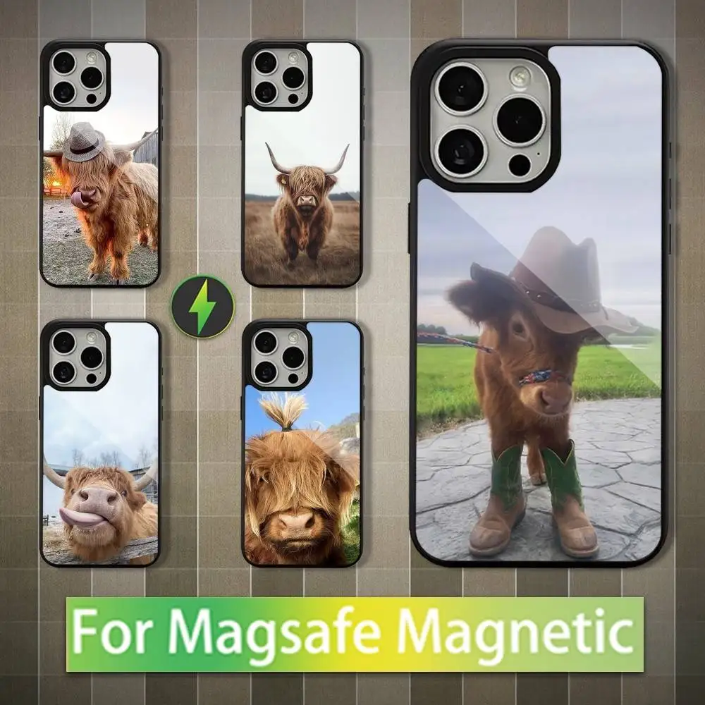 

Cute Art Highland Cow For iPhone 15,Mini,13,Max,11,16,17,14,Plus,12,Pro,For Magsafe,Magnetic Wireless Charging Case