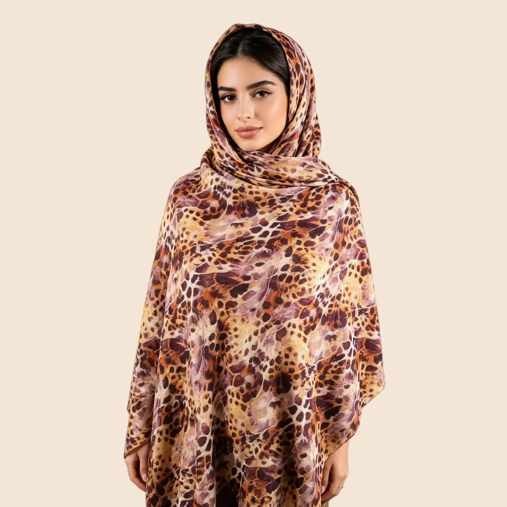 Ethnic Style Shawl Watercolor Leopard Zebra Print Scarf Soft Mercerized Cotton Wrap for Women Daily Wear
