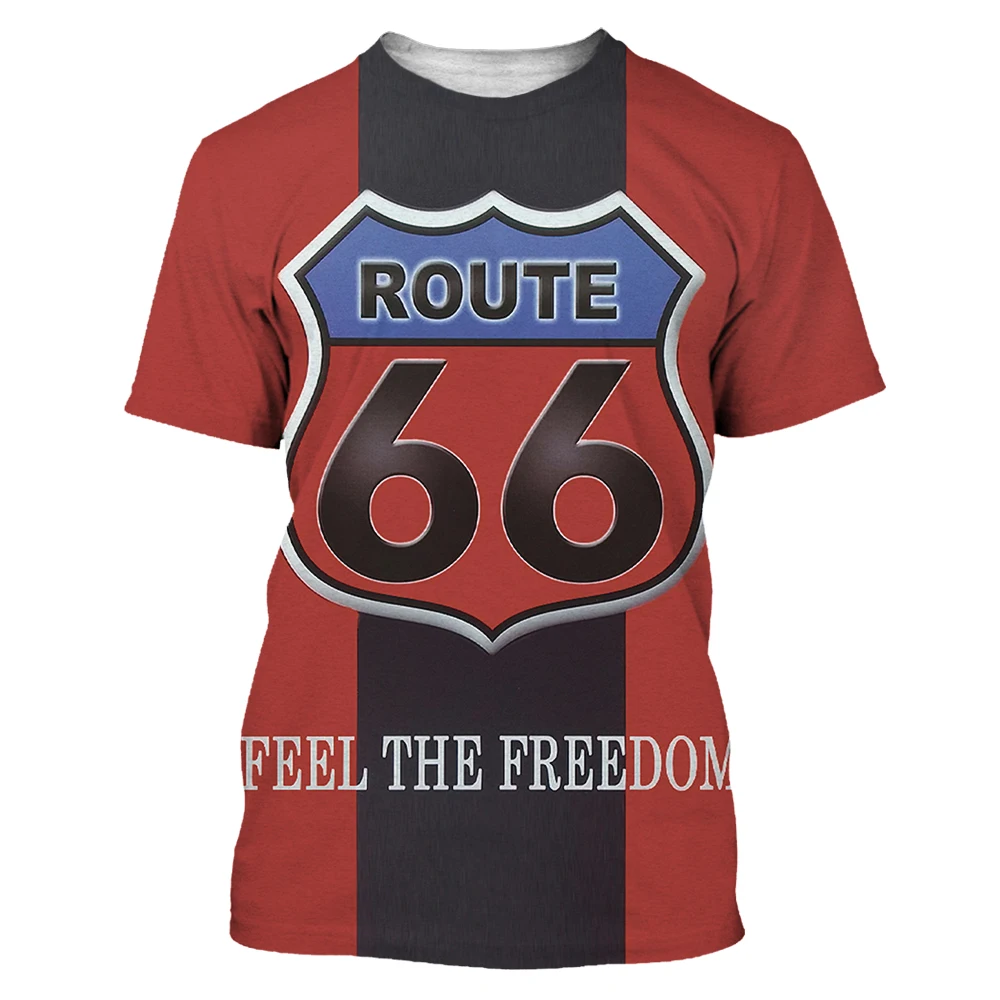 Europe and America Fashion 66 Route Pattern vintage t shirt Men Summer Casual Trend Retro 3D Printed Round Neck Tees Tops