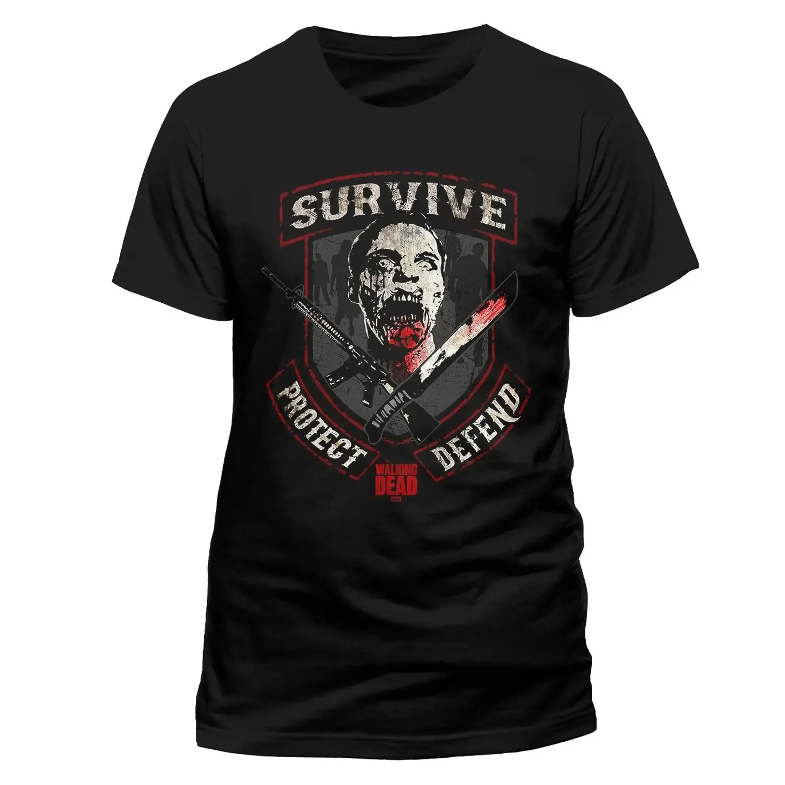 Walking Dead Überleben Schutz Defend Baumwolle Schwarz Zombies vintage Washed homme Versatile streetwear Comfortable