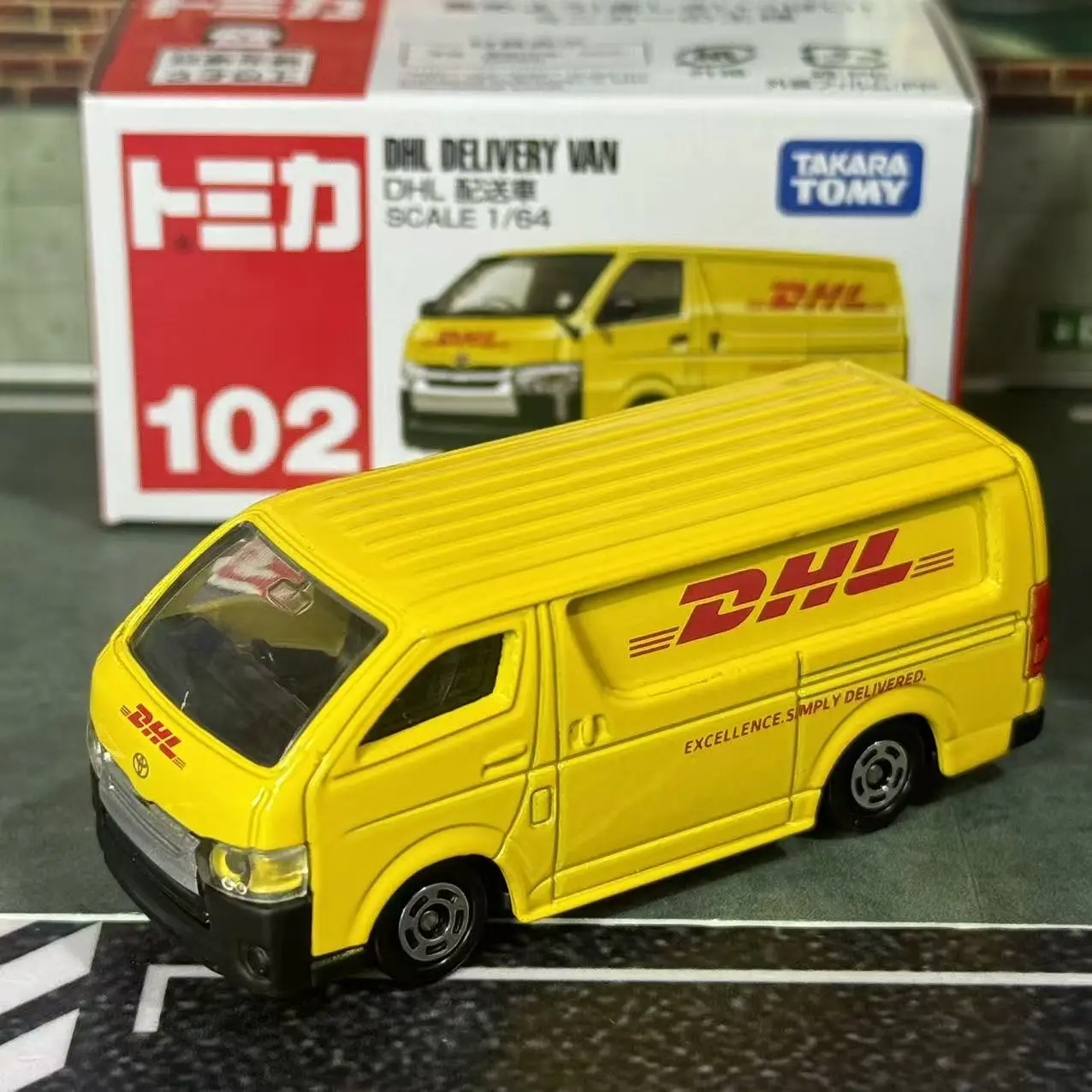 Takara Tomy Tomica No.102 DHL Delivery Car Diecast Alloy Model Car Replica Collection Toy Gift for Boys Kids
