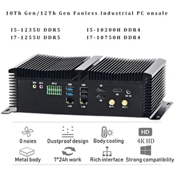 산업용 컴퓨터 듀얼 LAN 팬리스 미니 PC, 인텔 10GEN, 3 * HDMI RS232,422,485 COM USB 와이파이, 6 COM, 12 세대