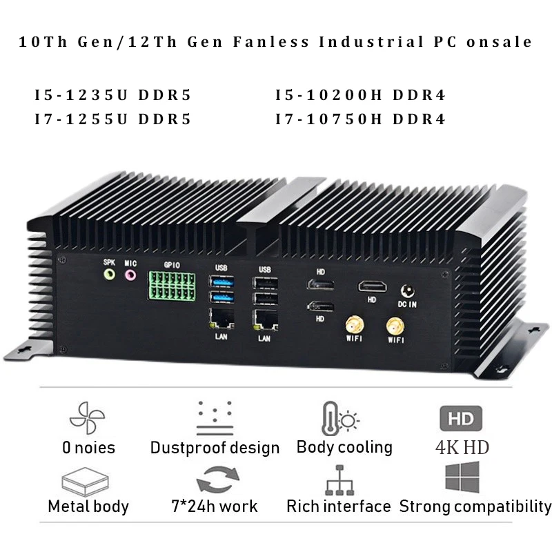 3*HDMI 12Th Gen Industrial Computer 6 COM Dual LAN Fanless Mini PC Intel 10GEN 3*HDMI RS232,422,485 COM USB WIFI industrial PC