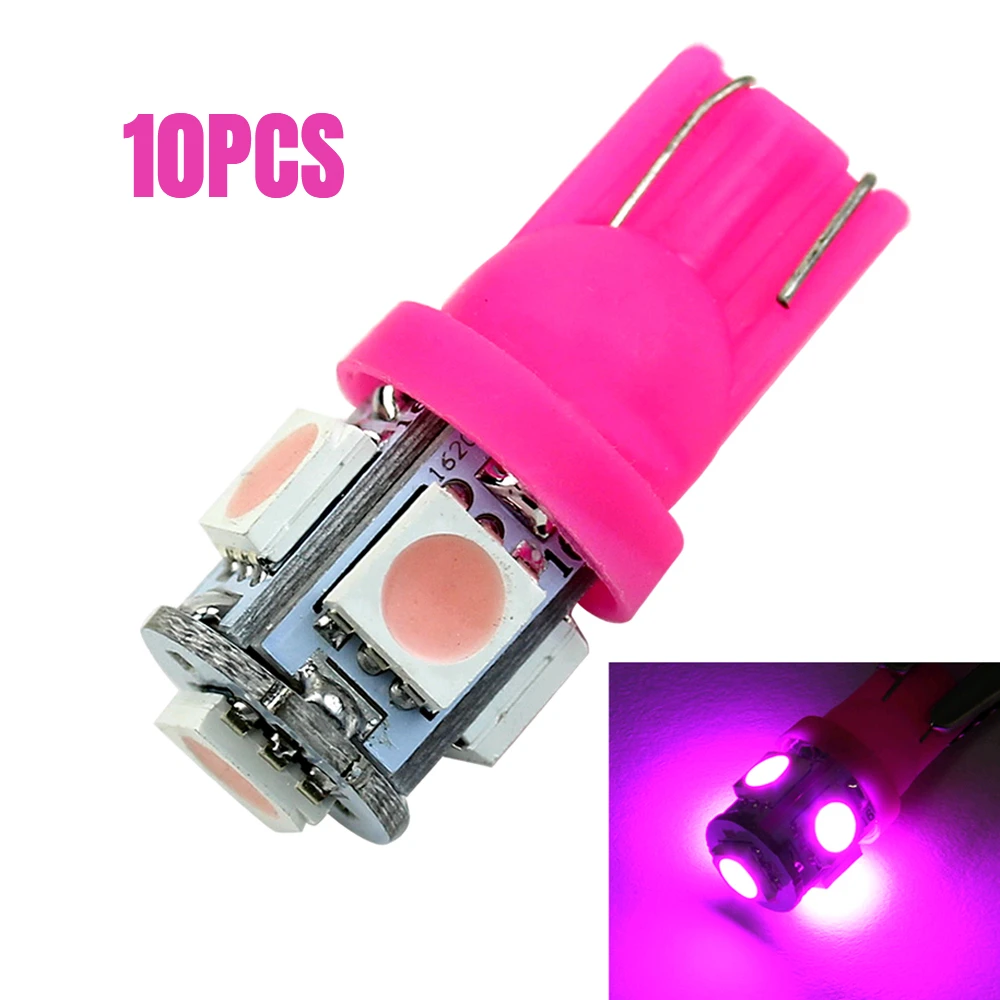 

10pcs Car Dome License Map Light Accessories T10 158 192 194 168 W5W 5050 SMD 5 LED Lamp Wedge Tail Side Lights Bulb Pink Purple