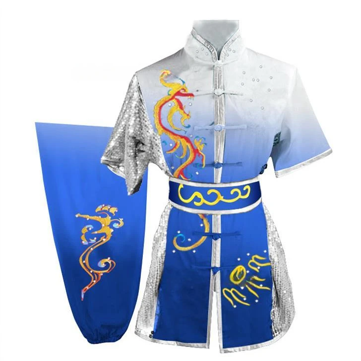 2024 Traditionele Chinese Wushu Pailletten Kleding Tai Chi Uniform Kids Kungfu Outfits Podium Performance Hanfu Tops Broek Riem Set