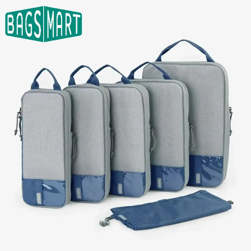 BAGSMART 6 Set Compression Packing Cubes for Travel Lightweight Luggage Organizer Bags Durable Space Saver Bags Travel Essential